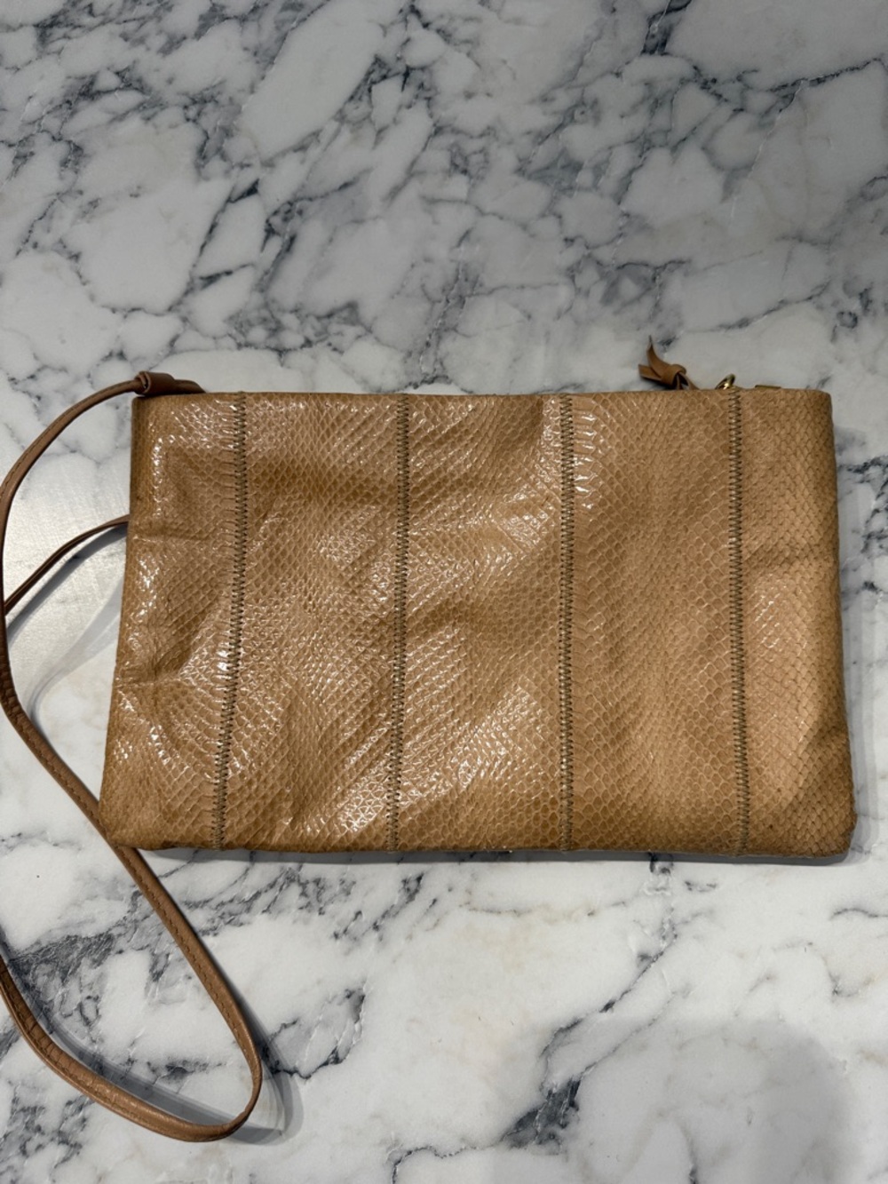 Vintage Genuine Snakeskin Tan Crossbody Bag with Slim Strap